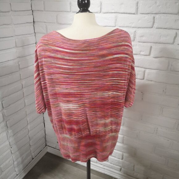 Lane Bryant Ladies Lightweight Short Sleeves Red & Green Stripe Sweater - Picture 2 of 7